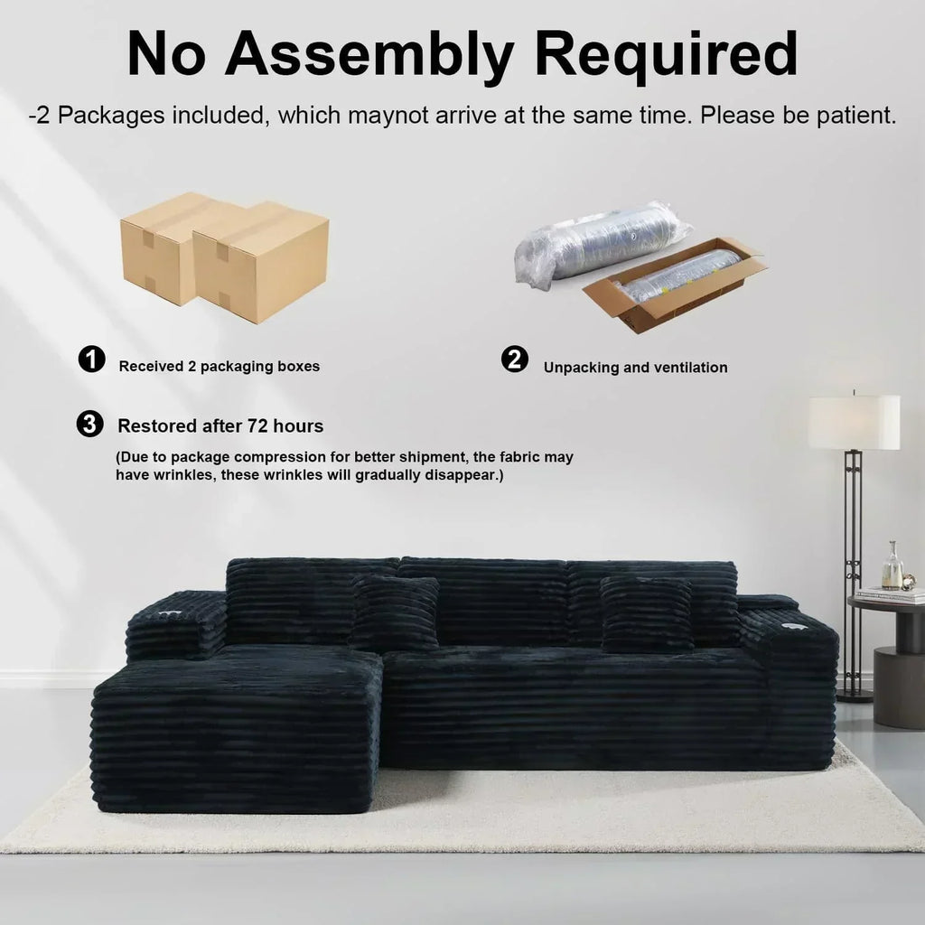 Cloud section sofa with L-shaped recliner modern modular sofa built-in cup holder