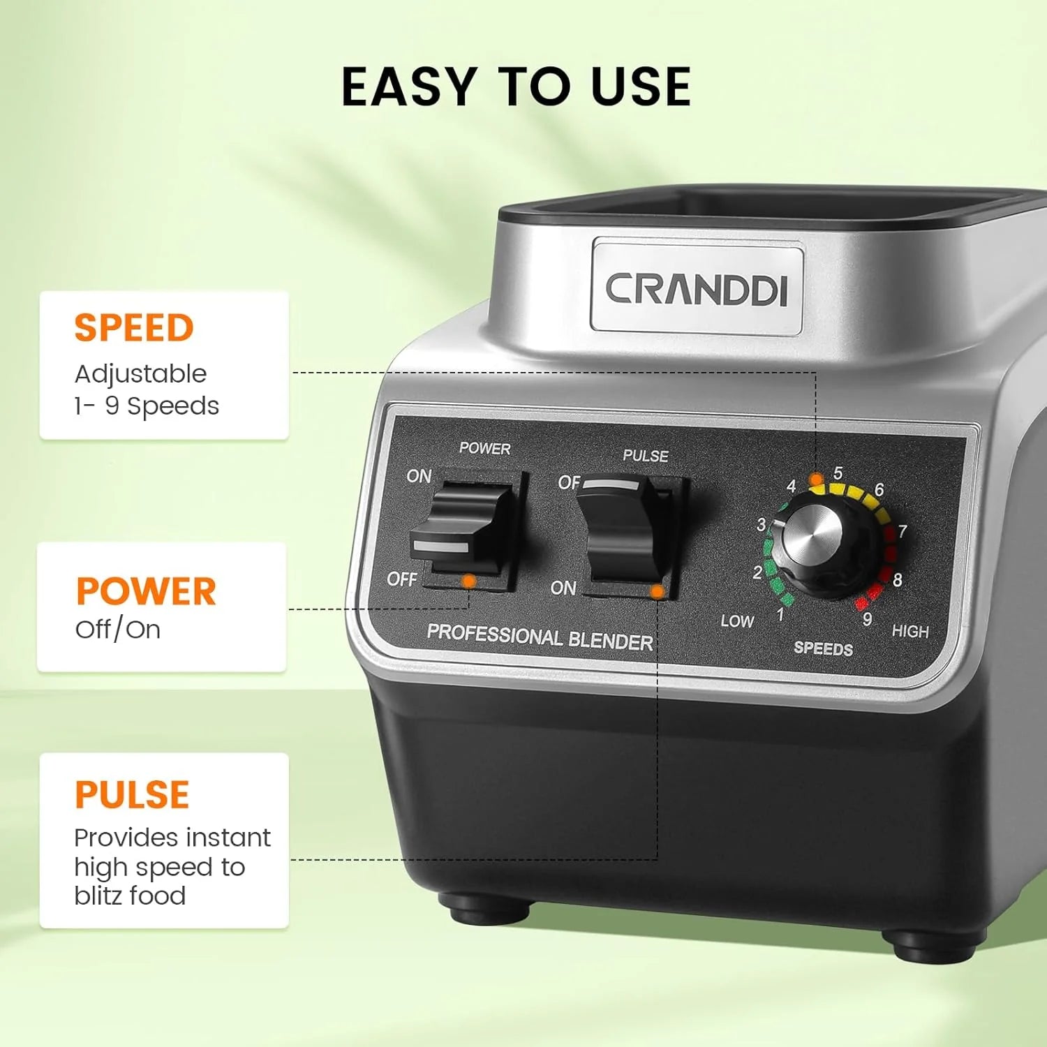 CRANDDI Professional Commercial Blender, Max 1500W, 80oz Pitcher, Powerful Blender