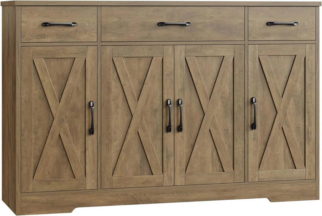 Sideboard with drawers, large 55-inch sideboard, sideboard storage with shelves and doors, modern farmhouse coffee bar wood kitchen dining table