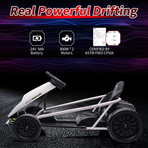 24V Electric Go-Kart for Kids Ages 8-12, Dual 300W Motors, 9Ah Battery