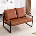 Modern Two-Seater Sofa Chair with 2 Pillows - PU Leather High-Density Foam Black Coated Metal Frame.Brown SF-D008