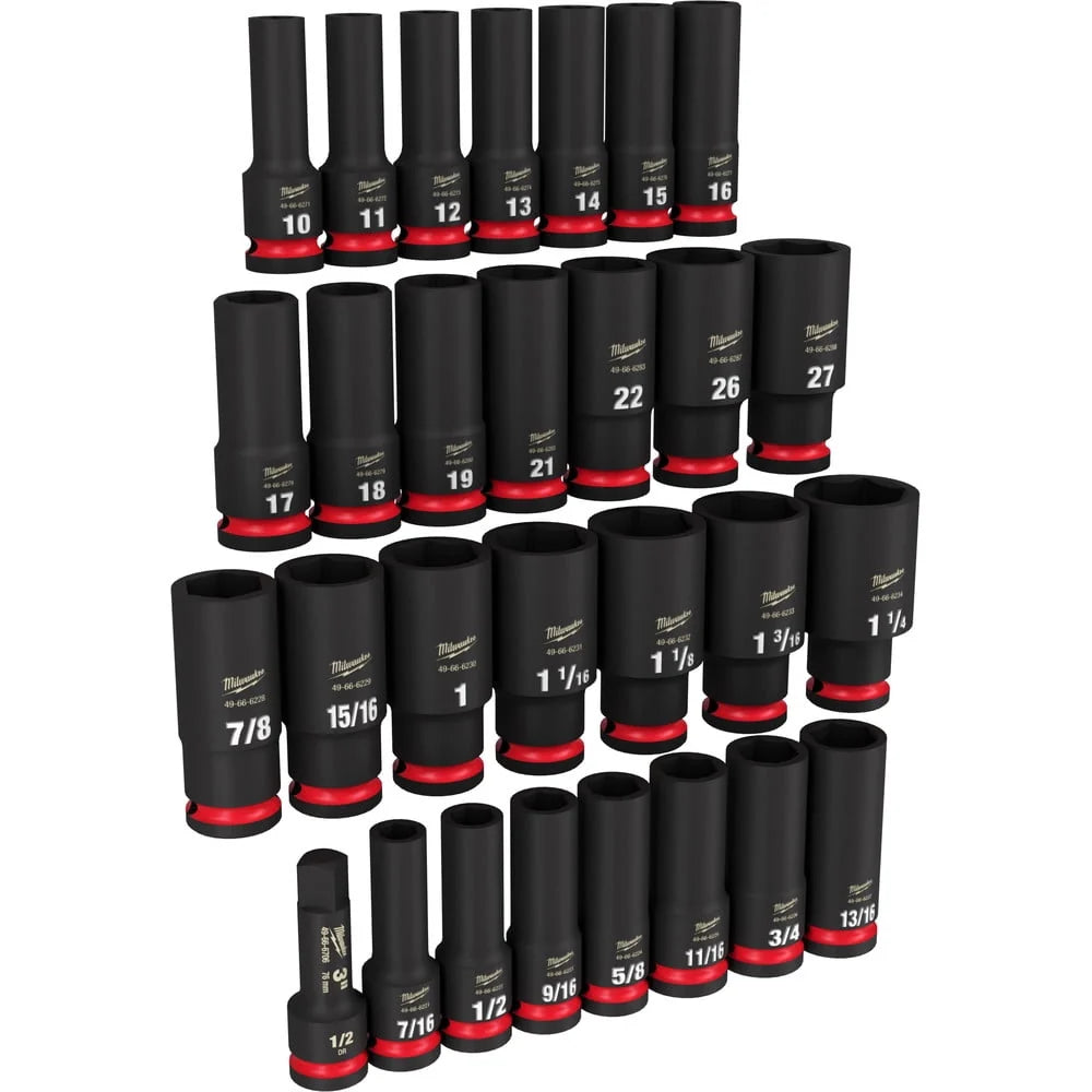 Milwaukee 49-66-7016 29-Piece SHOCKWAVE Impact Duty 1/2 in. Drive SAE and Metric Deep 6 Point Socket Set