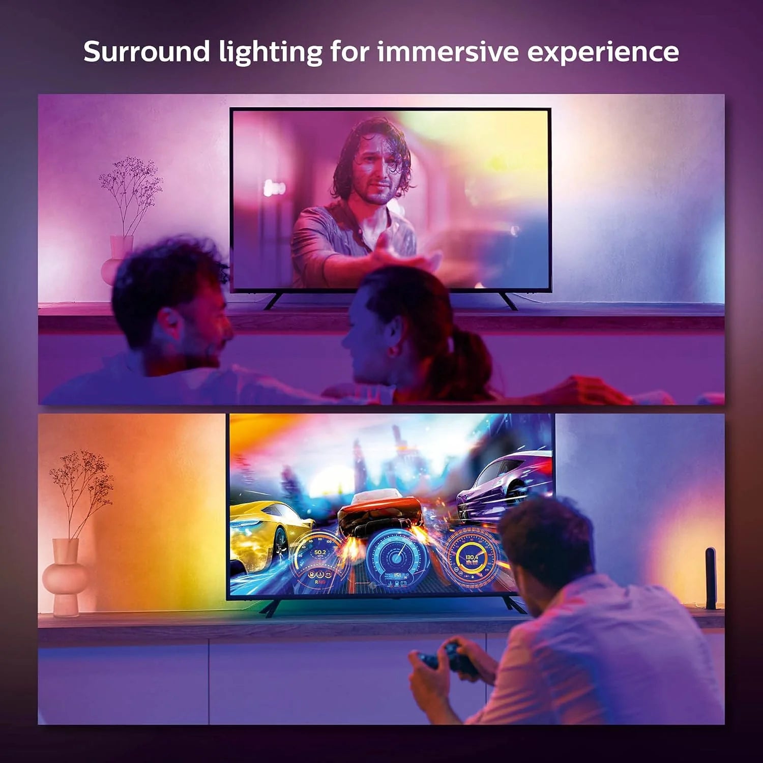 65-inch smart TV light strip, flowing color-changing LED light strip, multi-color TV backlight synced with music and games