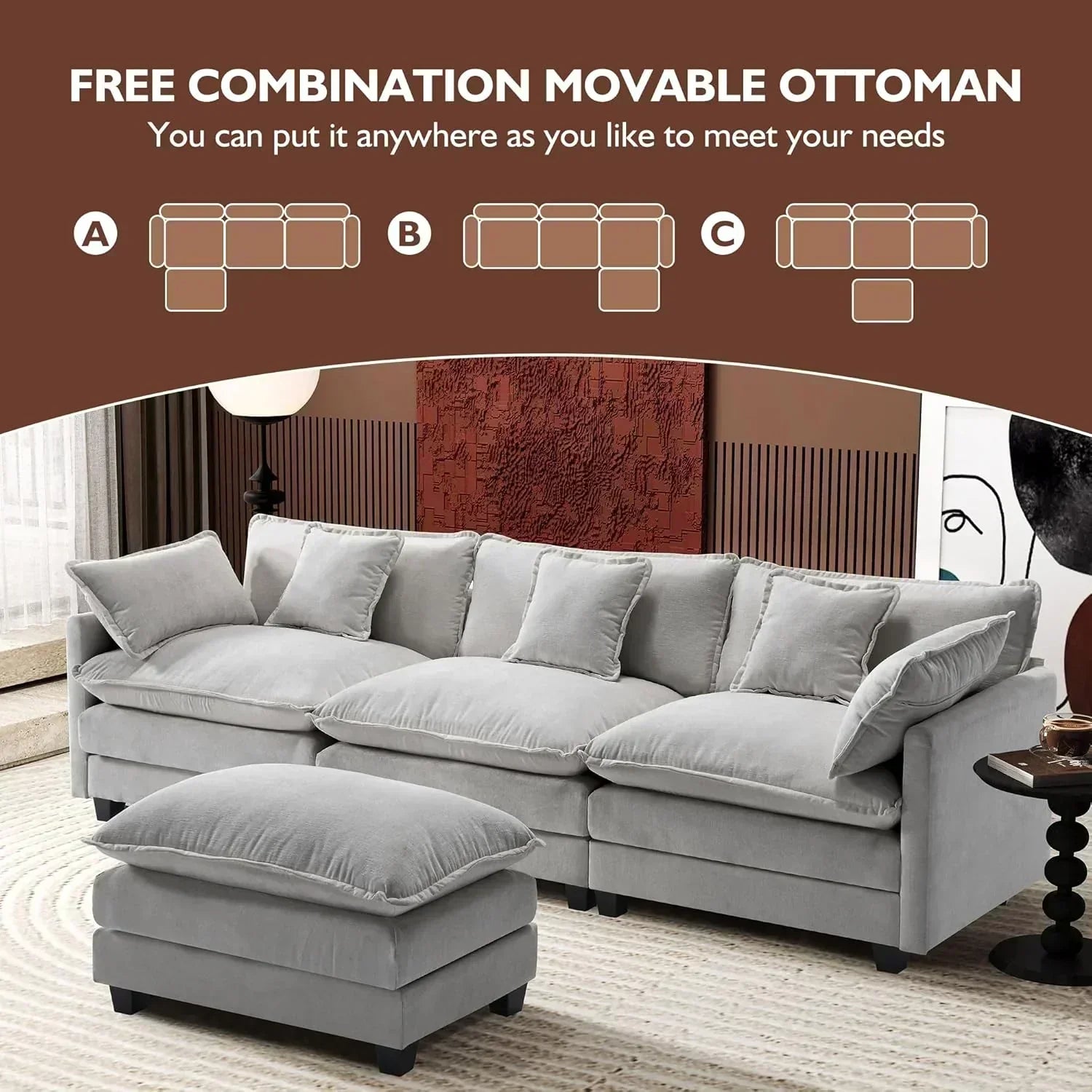 ihanherry 146-inch U-shaped modern sofa modular area cloud sofa