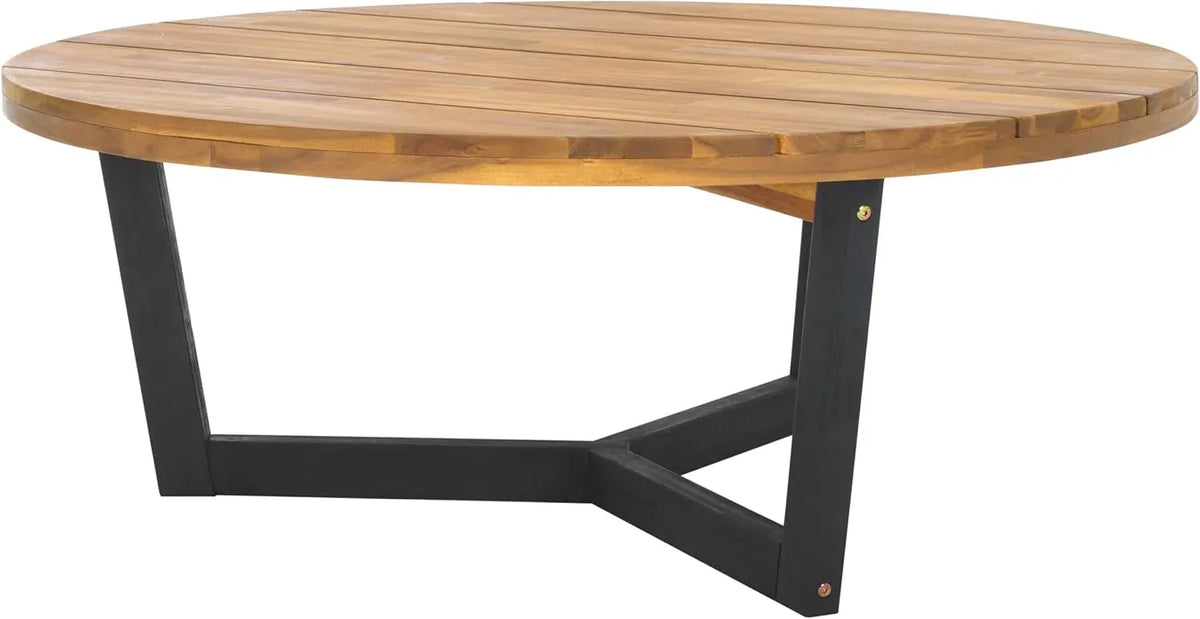 Outdoor Collection Leo Natural/Black Solid Wood Round Coffee Table