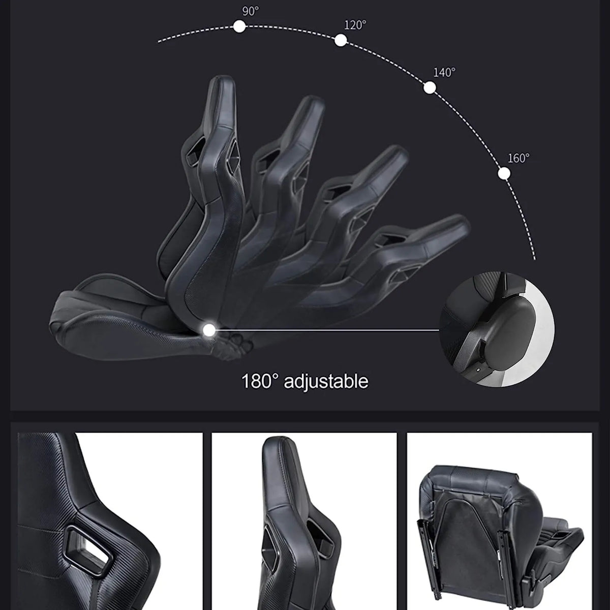 1Pair Ergonomic Sport Racing Seats Adjustable Double Slides PVC Racing Seats