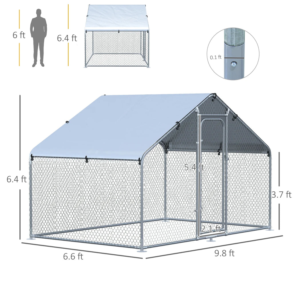GFVCNIO PawHut Large Coop Metal Run with Waterproof and Anti-UV Cover Spire Shaped Walk-in Fence Cage Hen House for Outdoor and Yard Farm Use 1.26” Tube Diameter 9.8‘ x 6.6‘ x 6.4‘