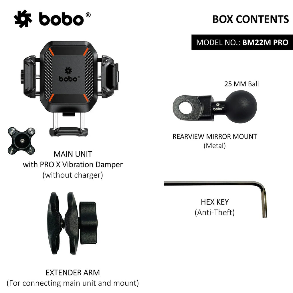 BOBO BM22H/M PRO Anti-Theft Phone Holder with Anti-Vibration and Quick Release