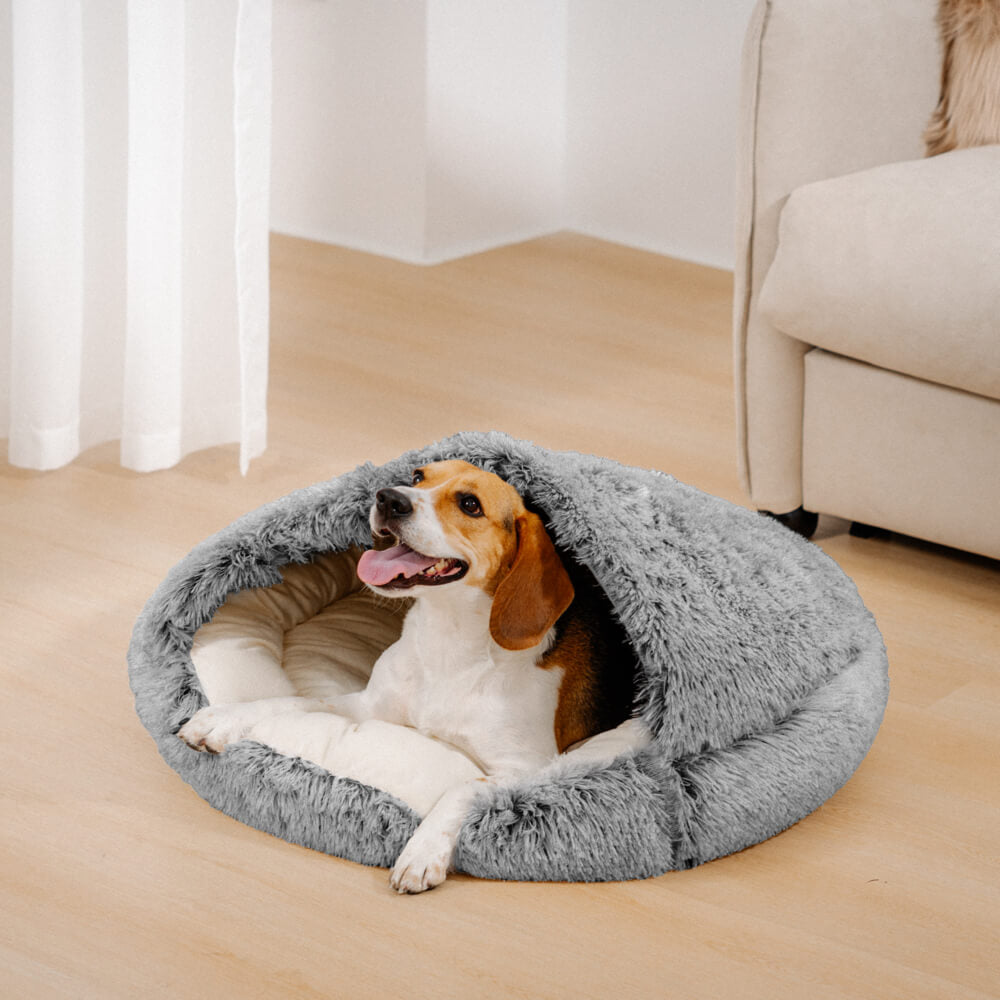 Cozy & Secure Semi-Enclosed Pet Bed Soft Cotton Fabric