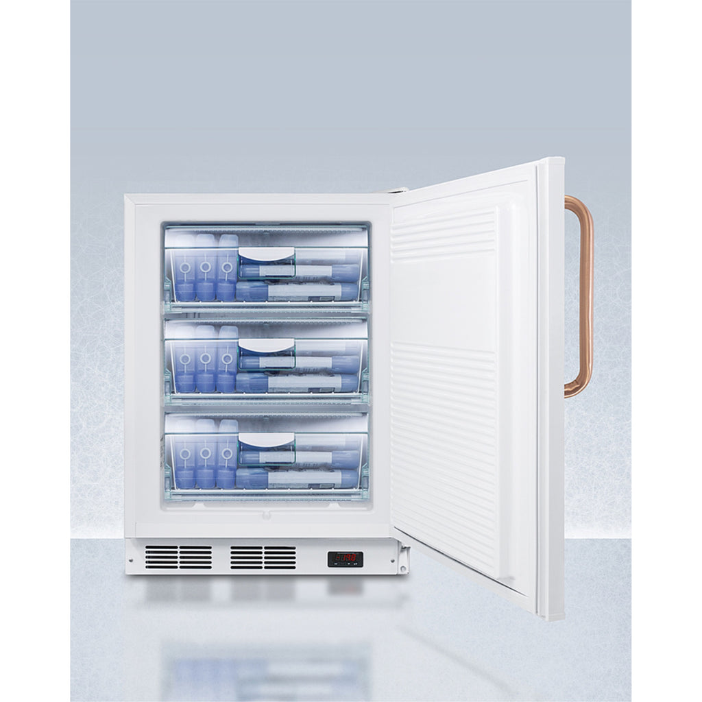 ADA compliant 24 wide all-freezer for built-in use, manual defrost with a copper handle