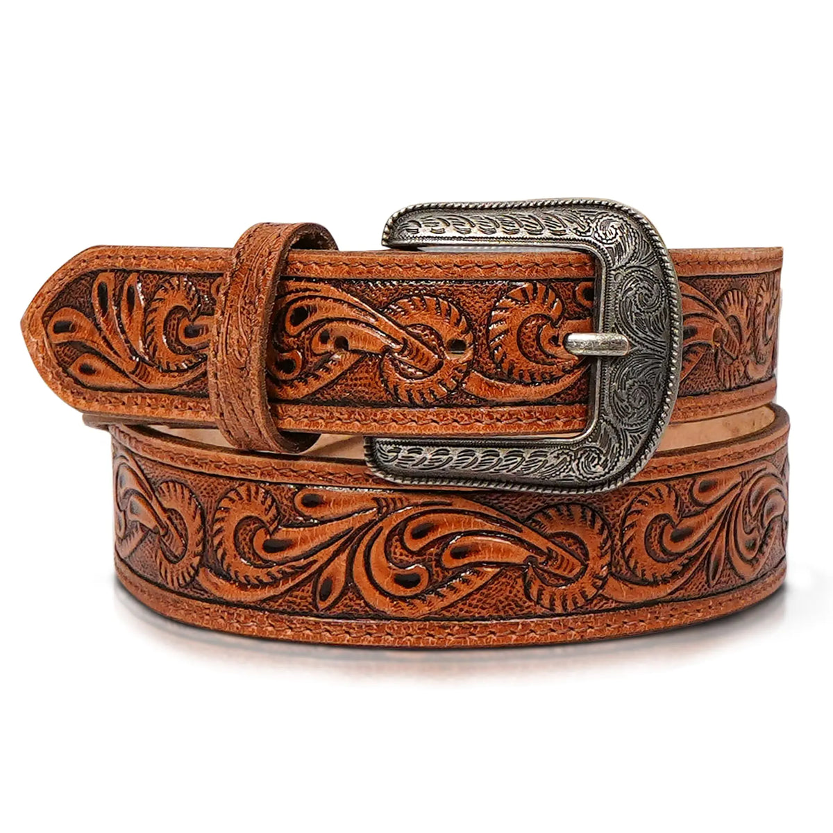 RAW HYD Men's Full-Grain Leather Cowboy Belt - 1.5" Wide