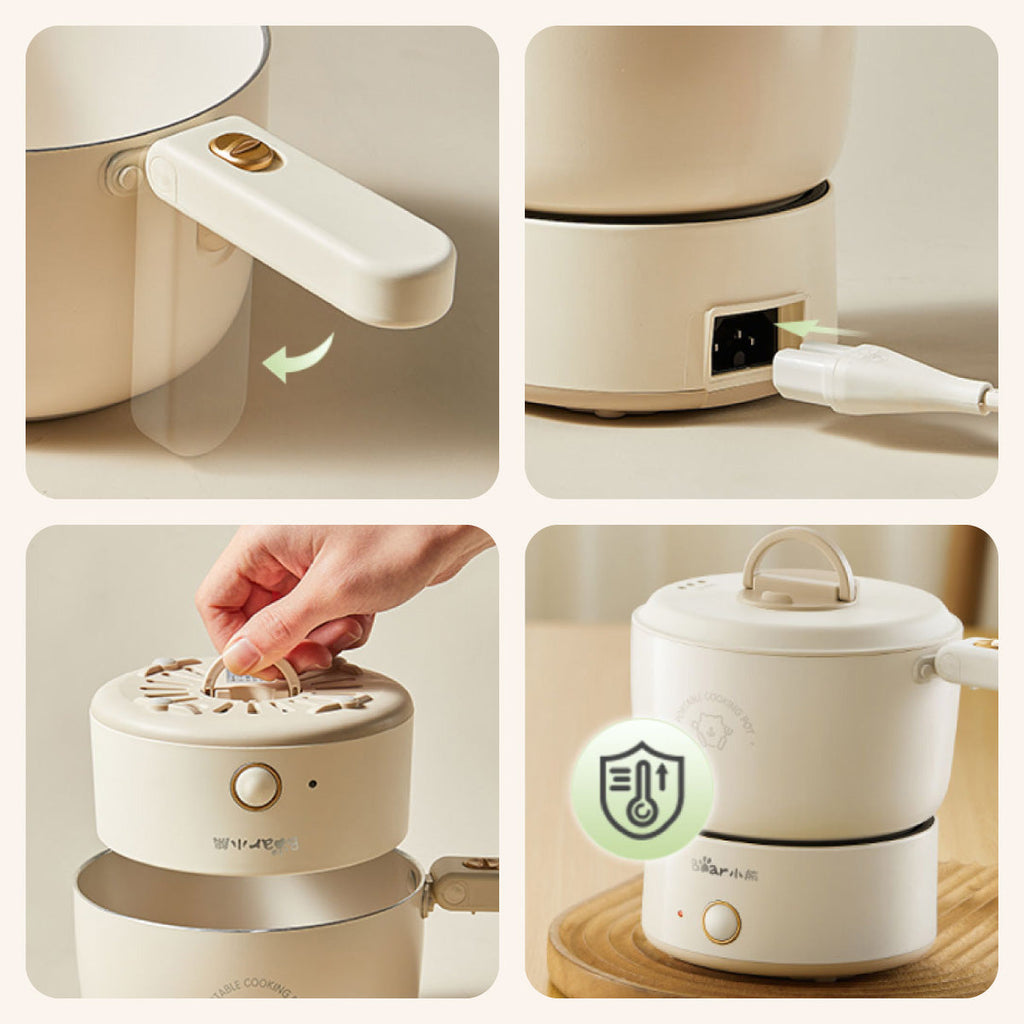 Bear 1.2 Travel Cooker, Travel Pot, Travel jug, Multi Cooker, Mini Steamboat with Ceramic coated inner pot (DRG-V12Z1)