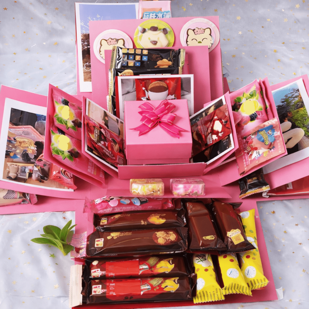 Personalized Photo Explosion Gift Box with Four Panel Design and Decoration  Stickers