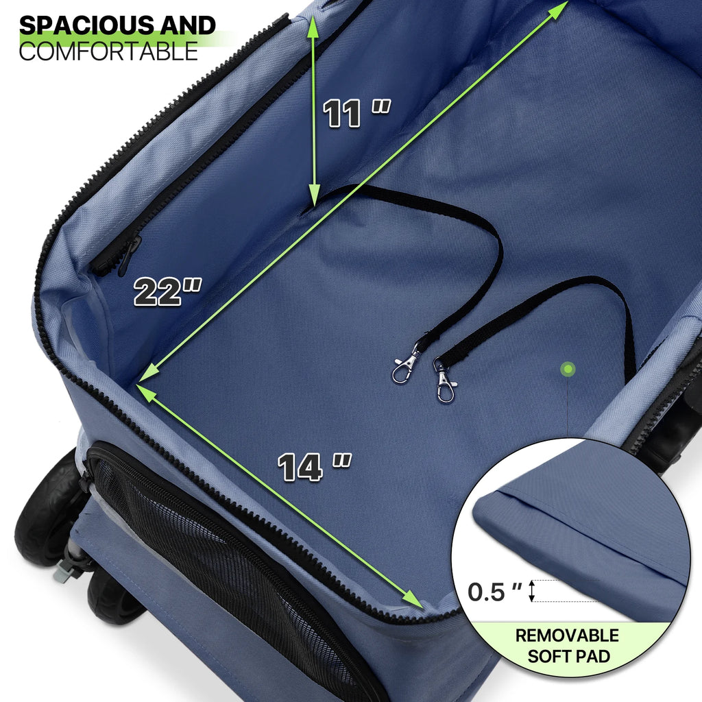 Magshion Foldable Dog Pet Stroller with Cup Holder, 4 Wheel (Navy Blue)