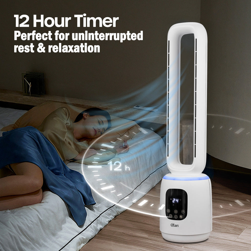 [CLIMATE VOUCHER $400] iFan DC Bladeless Tower Fan – Remote Control, Oscillation, Timer, LED Lamp, Touch-screen, 3 Modes, 24-Speed, IF7463