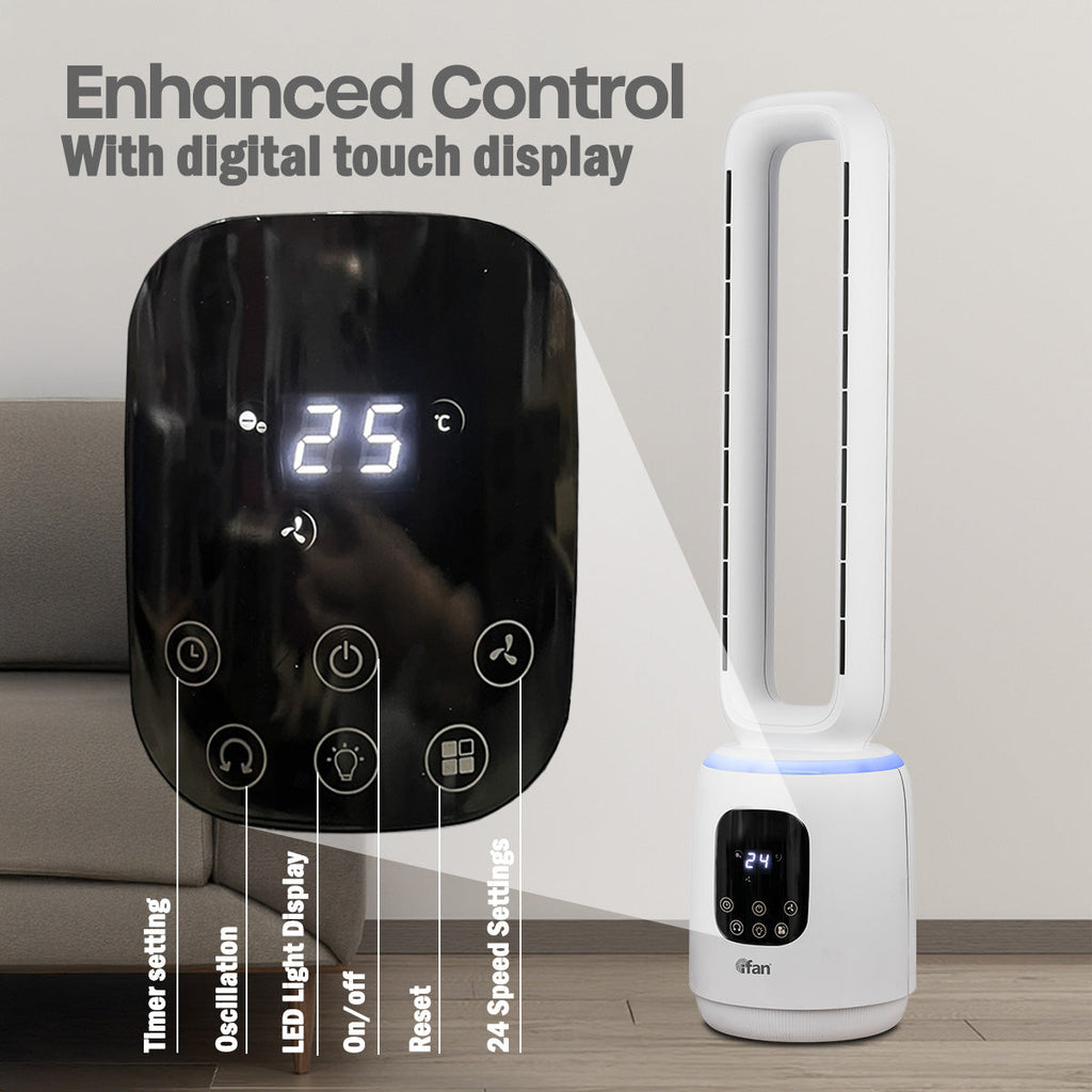 [CLIMATE VOUCHER $400] iFan DC Bladeless Tower Fan – Remote Control, Oscillation, Timer, LED Lamp, Touch-screen, 3 Modes, 24-Speed, IF7463