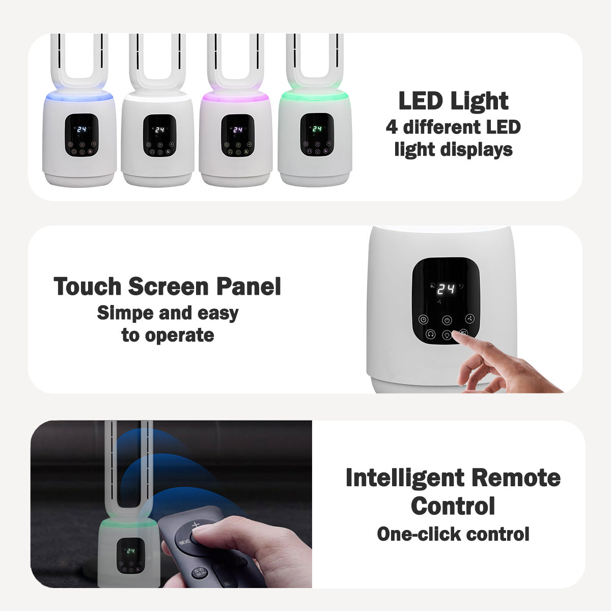 [CLIMATE VOUCHER $400] iFan DC Bladeless Tower Fan – Remote Control, Oscillation, Timer, LED Lamp, Touch-screen, 3 Modes, 24-Speed, IF7463