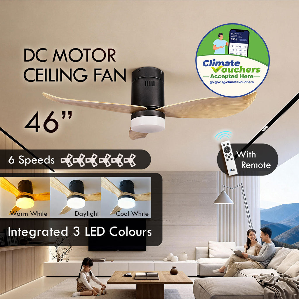 [CLIMATE VOUCHER $400] iFan 46in DC Motor Ceiling Fan | Integrated 3-Colour LED Lights | 6 Speed Selection (IF8346DGWD)