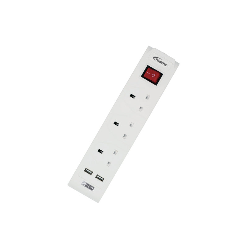 Extension Cord, Extension Socket, Power Cord 3 Metre 3 way with 2x USB charger (PP233U)