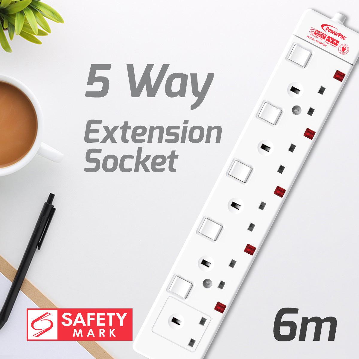 6 Metre 5 Way Extension Cord (PP6885N)