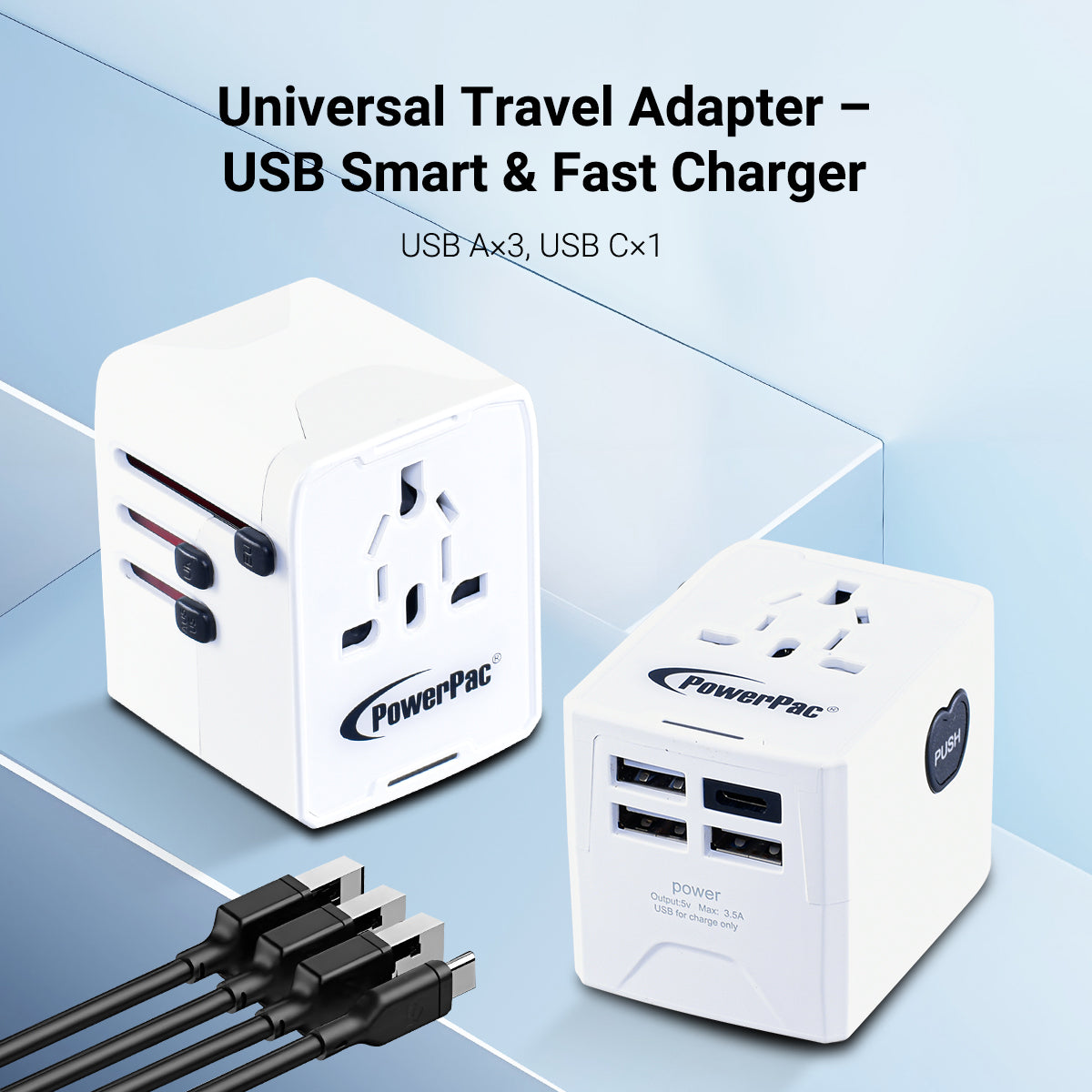 Universal Travel Adapter + USB Smart & Fast Charger – Multi Sockets & Plugs, Neon LED, PP7980