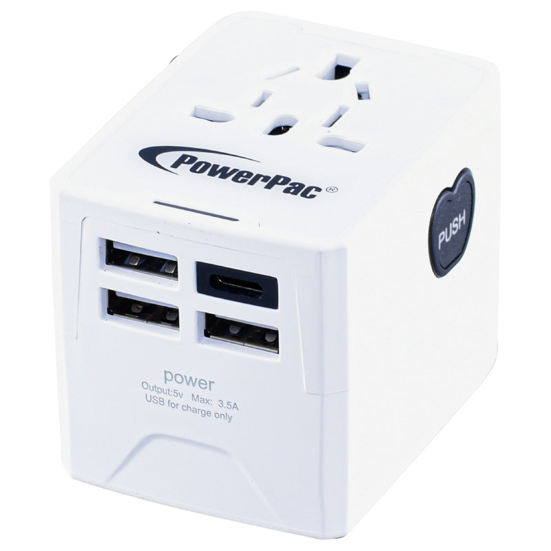 Universal Travel Adapter + USB Smart & Fast Charger – Multi Sockets & Plugs, Neon LED, PP7980