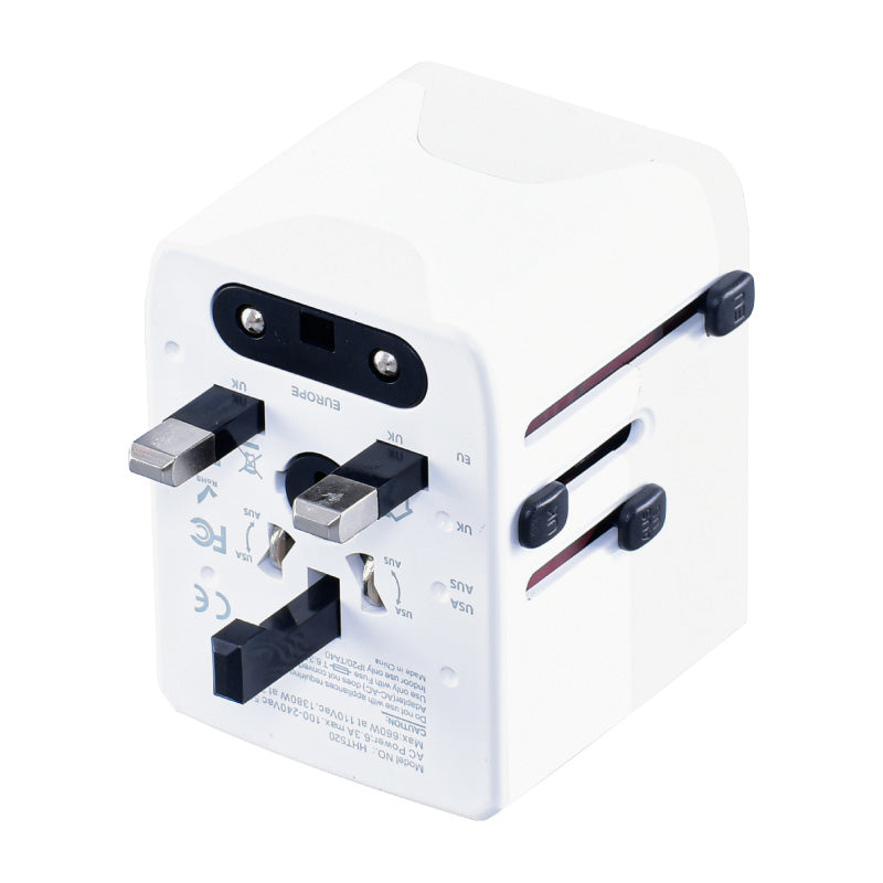 Universal Travel Adapter + USB Smart & Fast Charger – Multi Sockets & Plugs, Neon LED, PP7980