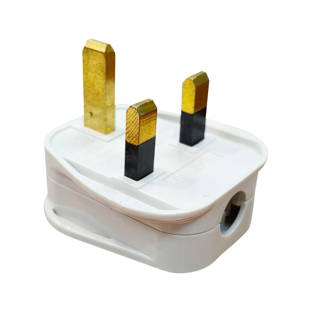 2x 13A 3-Pin Plug – Type G Plug, Fast Blow Fuse, Cable Grip & Wiring Diagram, solid brass pins, normal use, PP8001WH