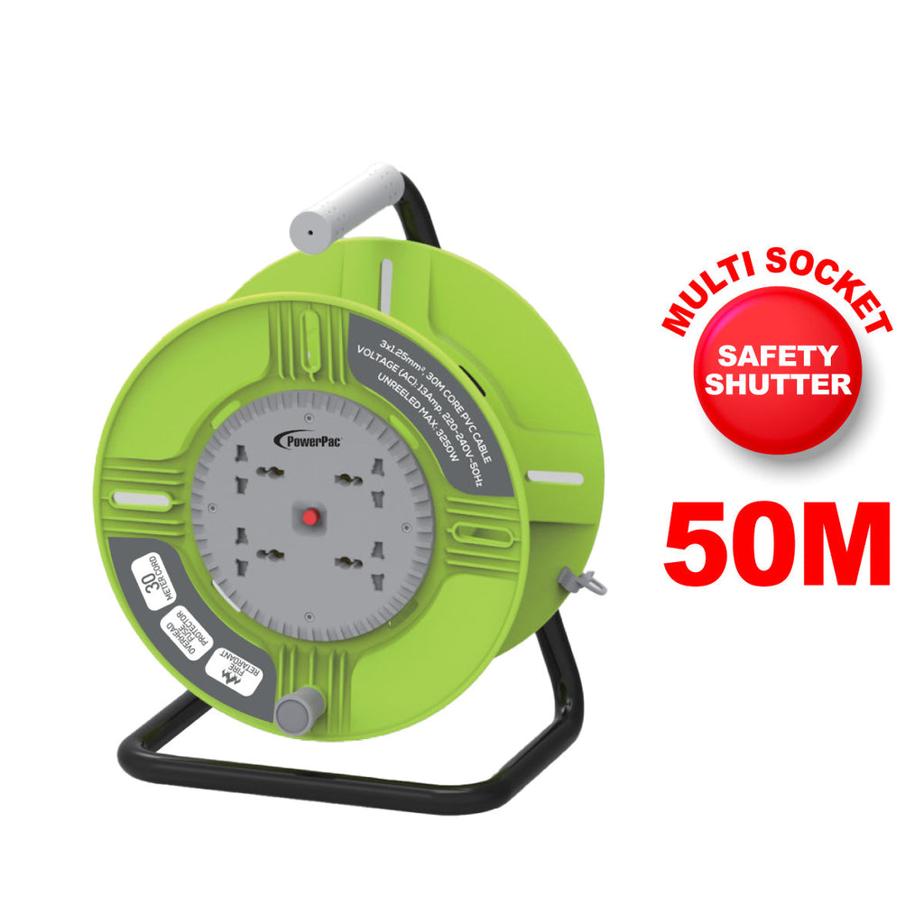 Cable Reel 50M Portable Cable Reel, Extension Socket, Power Reel, Power Cord (PP850)