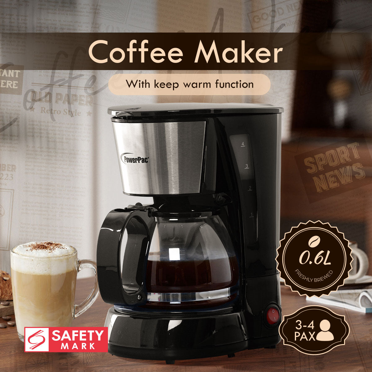 0.6L Coffee Maker with Thermostatic Panel and Washable Filter (PPCM301A)