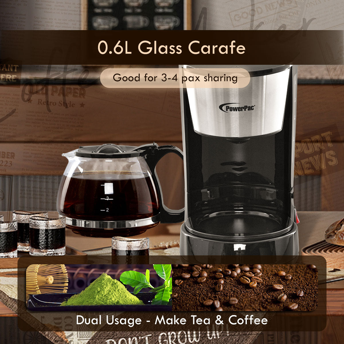 0.6L Coffee Maker with Thermostatic Panel and Washable Filter (PPCM301A)
