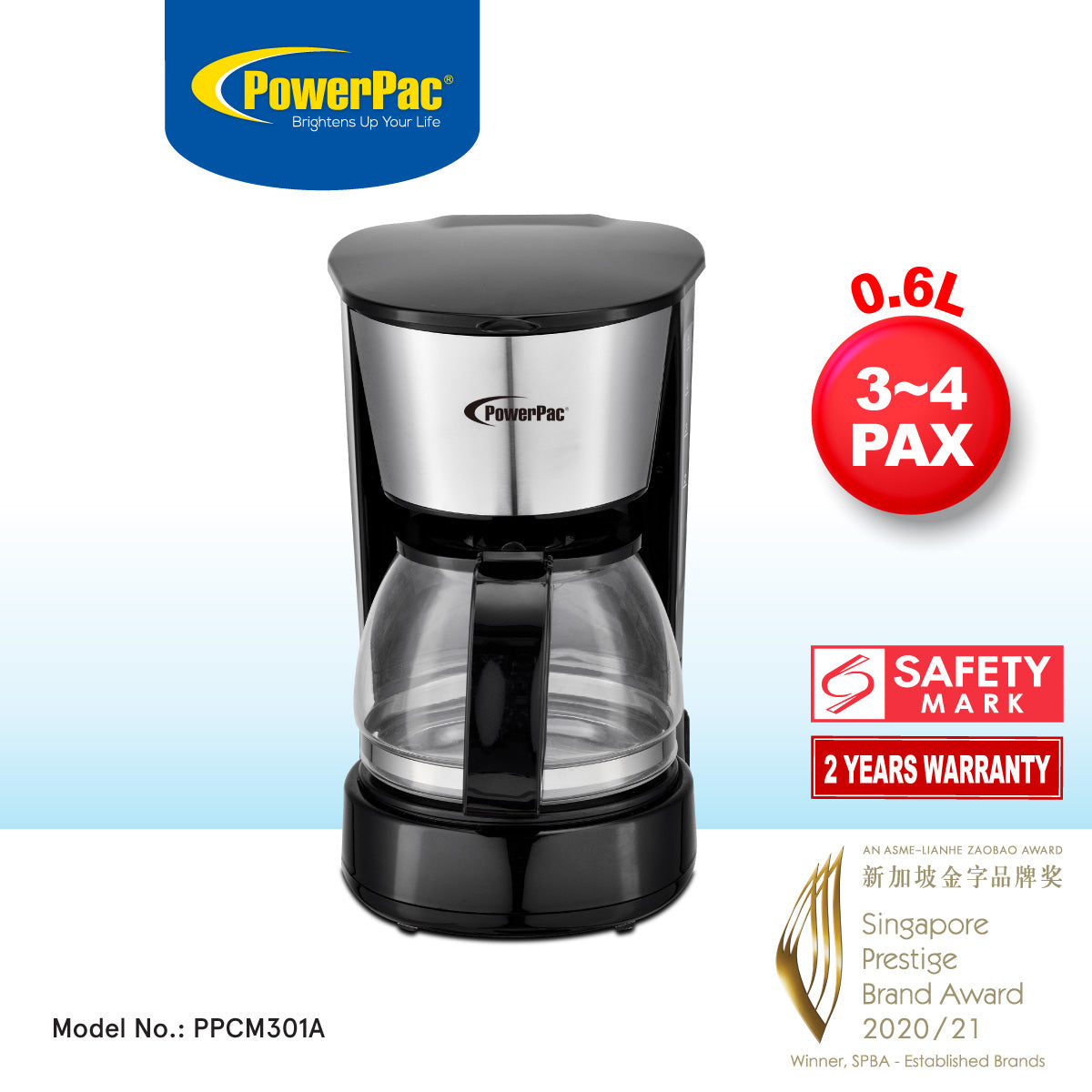 0.6L Coffee Maker with Thermostatic Panel and Washable Filter (PPCM301A)