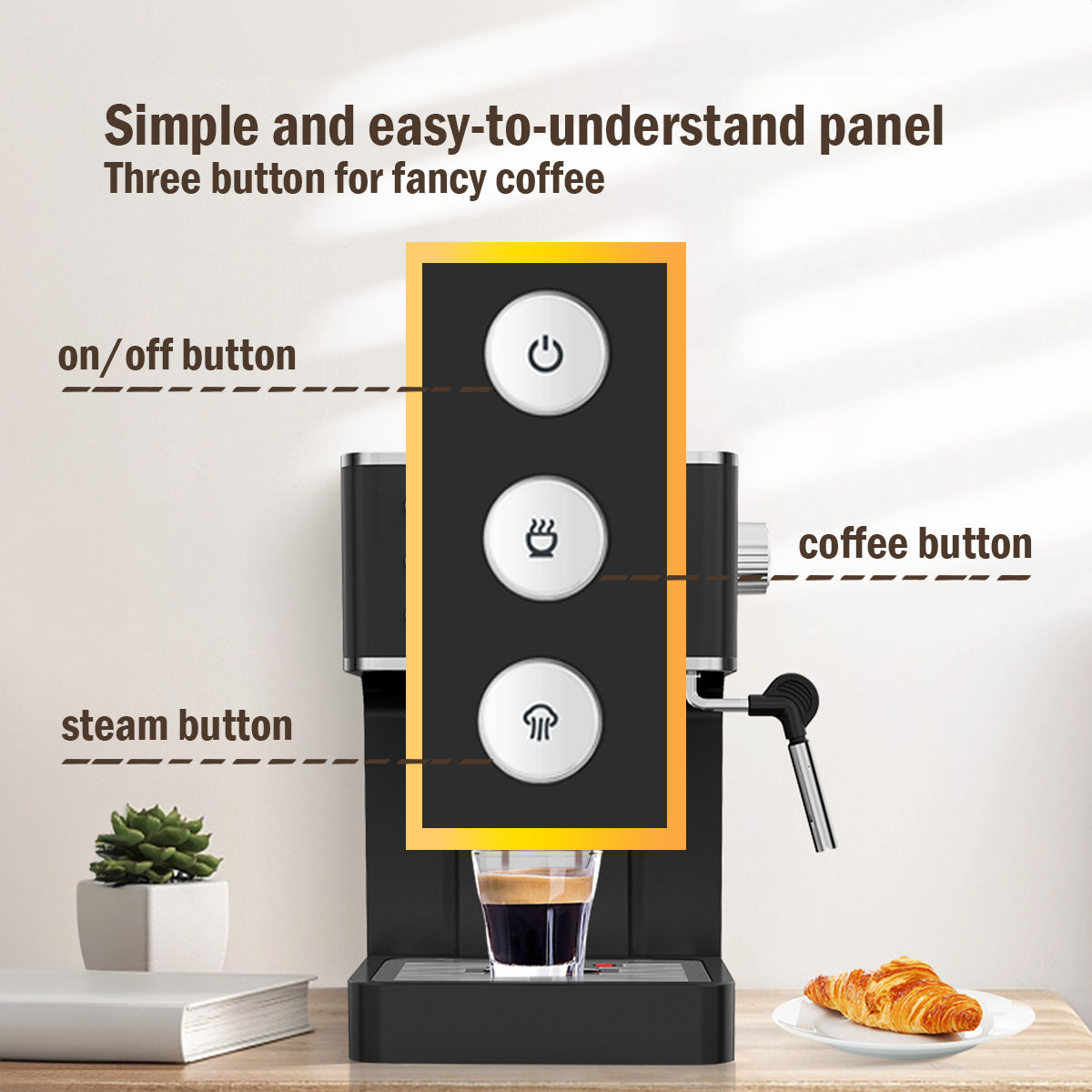 1.2L Coffee Maker High Pressure Water Tank, Coffee Machine Espresso Coffee Machine with Milk Frothing (PPCM331) Black
