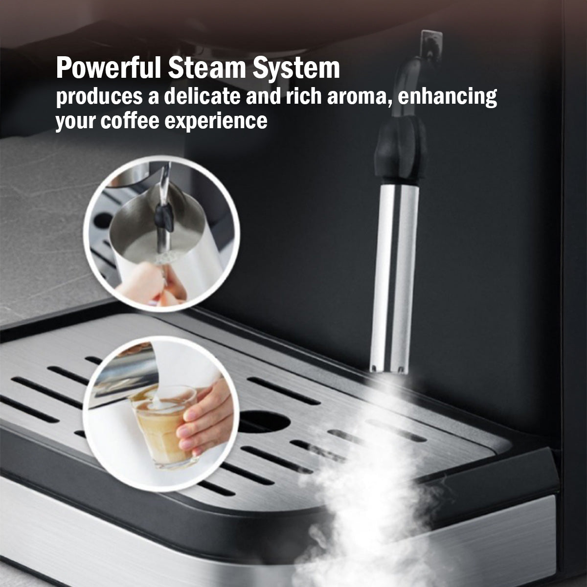 1.2L Coffee Maker High Pressure Water Tank, Coffee Machine Espresso Coffee Machine with Milk Frothing (PPCM331) Black