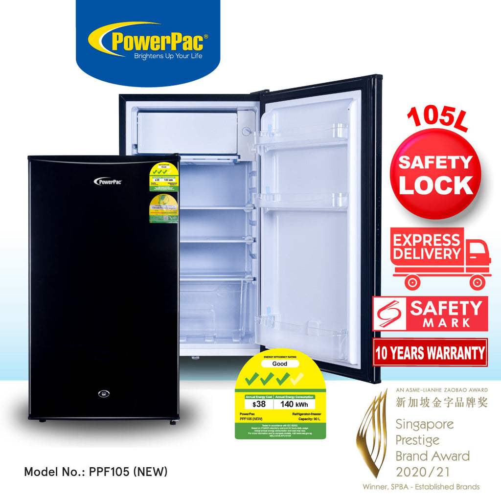 [CLIMATE VOUCHER $400] 105L Bar Fridge with Lock, sizable, shelves, crisper, anti-bac Carbon Filter, optimal door seal, built-in Freezer, black, PPF105BK