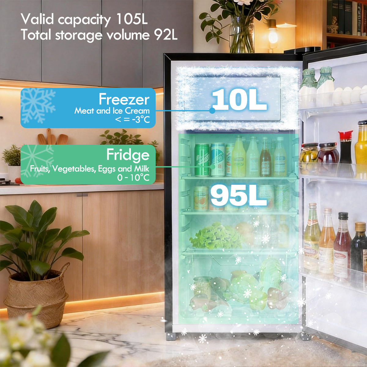 [CLIMATE VOUCHER $400] 105L Bar Fridge with Lock, sizable, shelves, crisper, anti-bac Carbon Filter, optimal door seal, built-in Freezer, black, PPF105BK