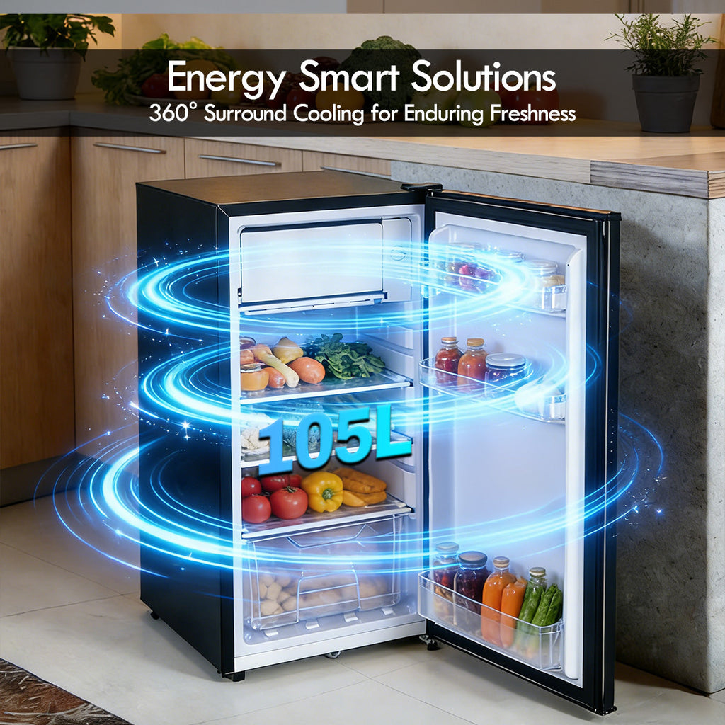 [CLIMATE VOUCHER $400] 105L Bar Fridge with Lock, sizable, shelves, crisper, anti-bac Carbon Filter, optimal door seal, built-in Freezer, black, PPF105BK