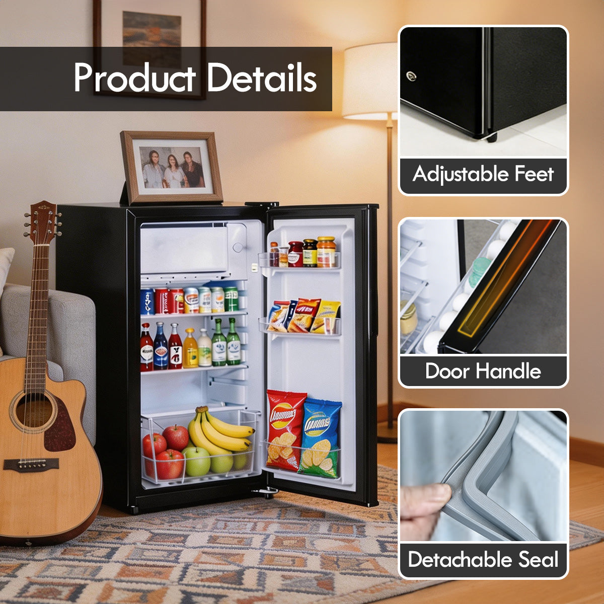 [CLIMATE VOUCHER $400] 105L Bar Fridge with Lock, sizable, shelves, crisper, anti-bac Carbon Filter, optimal door seal, built-in Freezer, black, PPF105BK