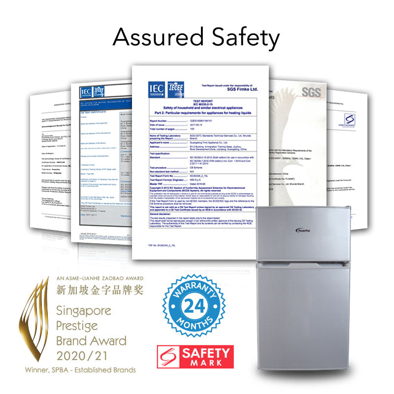 [CLIMATE VOUCHER $400] 71L 2 Door Mini Fridge + Freezer, shelves, crisper, anti-bac Carbon Filter, optimal door seal, Freezer temp < -18°C, silver, PPF85