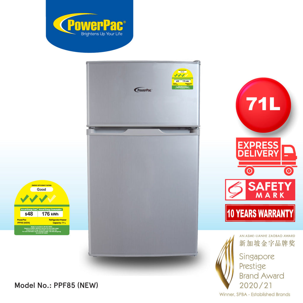 [CLIMATE VOUCHER $400] 71L 2 Door Mini Fridge + Freezer, shelves, crisper, anti-bac Carbon Filter, optimal door seal, Freezer temp < -18°C, silver, PPF85