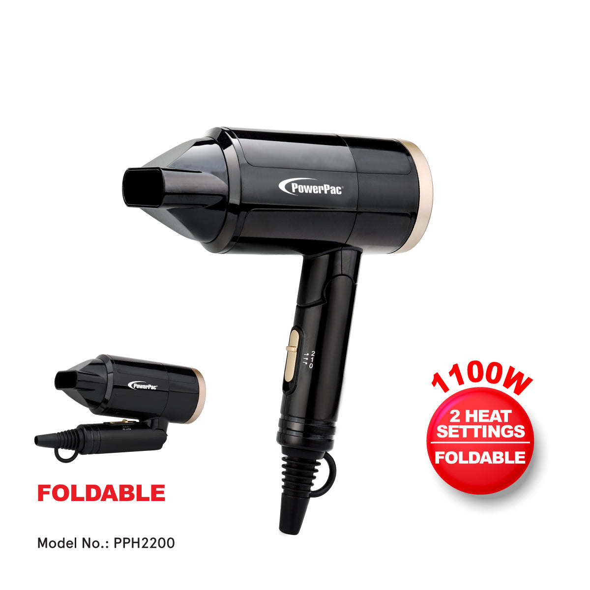 Travel Hair Dryer, Foldable Hari Dryer, 1300W (PPH2200)