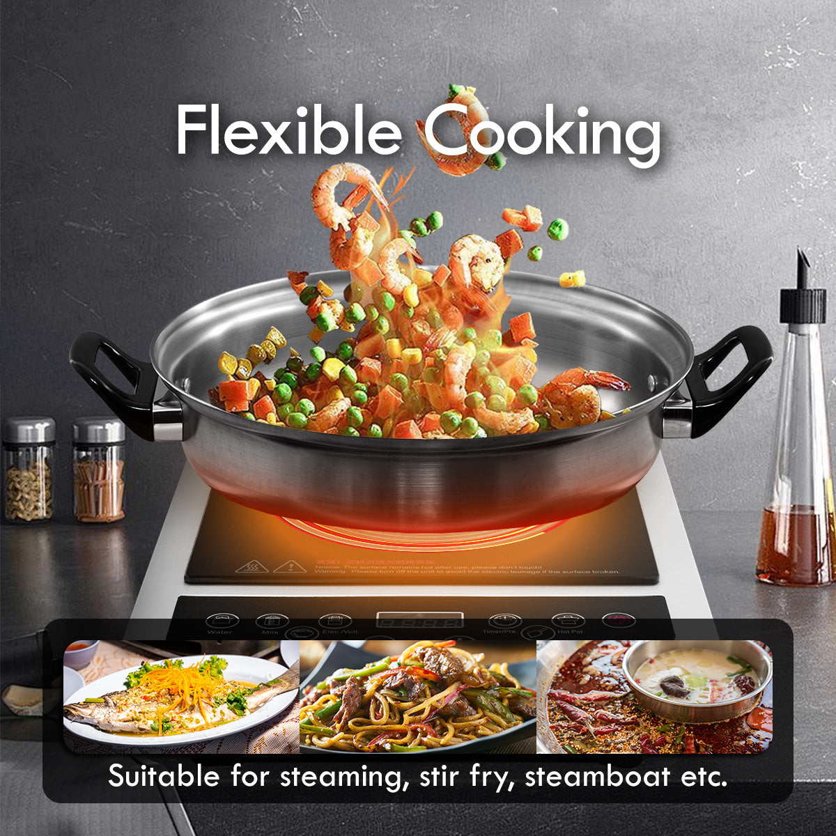 Induction Cooker Steamboat with Stainless Steel Pot + Stainless Steel YuanYang pot (PPIC848+ YY Pot)