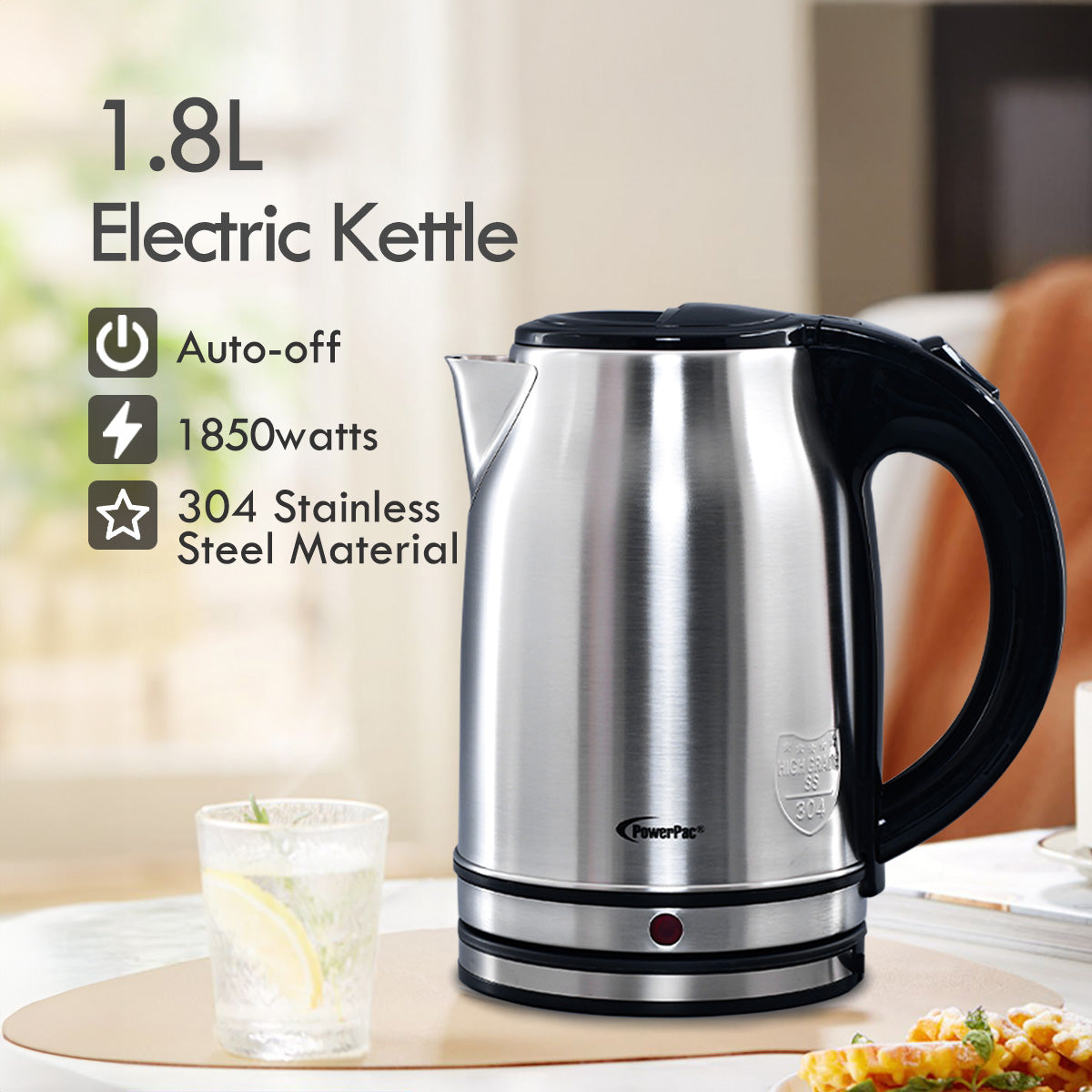 Electric Kettle, Cordless Kettle Jug 1.8L Stainless Steel (PPJ2003)