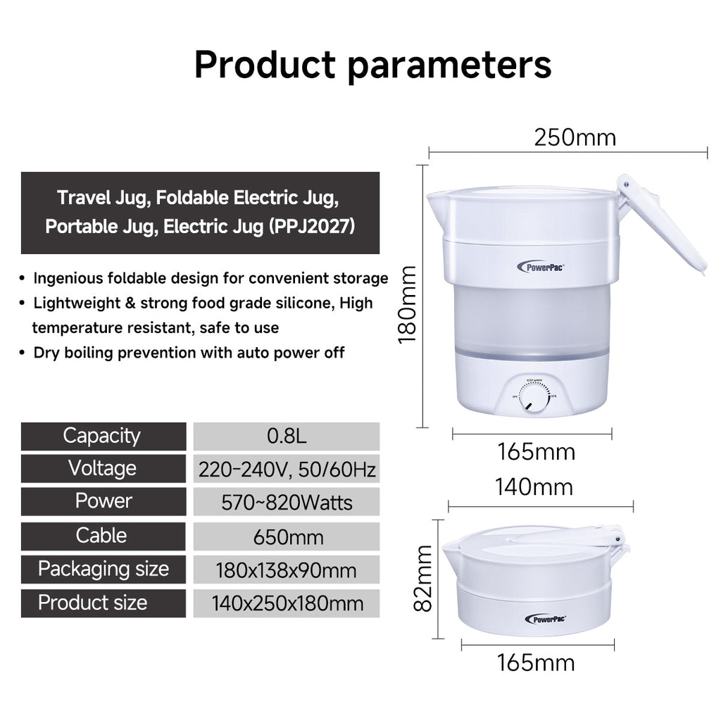 Travel Jug, Foldable Electric Jug, Portable Jug, Electric Jug 0.6L (PPJ2027)