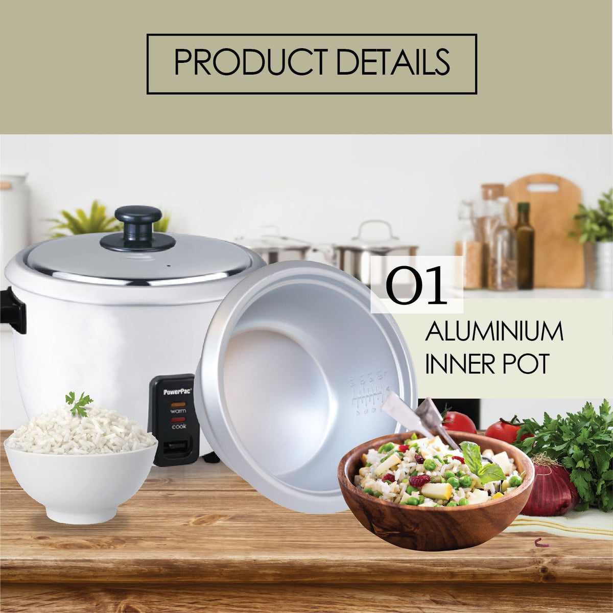 1L Rice Cooker with Aluminium Inner Pot (PPRC4) Green