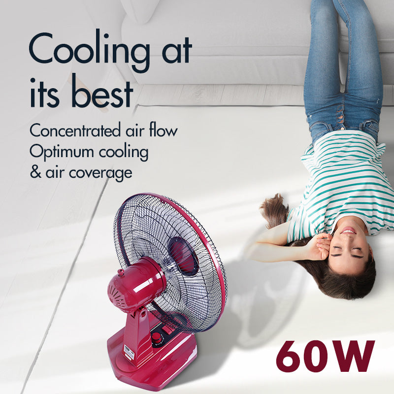16" Desk Fan – High Velocity, Adjustable Tilt, Oscillation, Timer, Durable, Overheat Protection, 3-Speed, red, PPTF16
