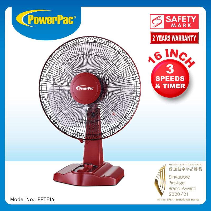 16" Desk Fan – High Velocity, Adjustable Tilt, Oscillation, Timer, Durable, Overheat Protection, 3-Speed, red, PPTF16