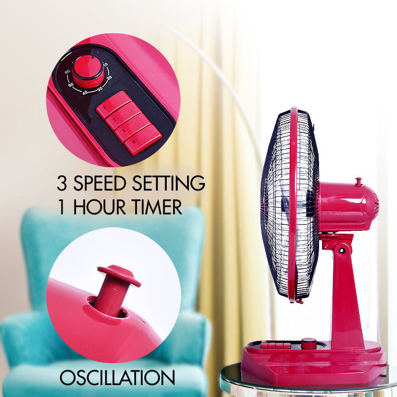 16" Desk Fan – High Velocity, Adjustable Tilt, Oscillation, Timer, Durable, Overheat Protection, 3-Speed, red, PPTF16