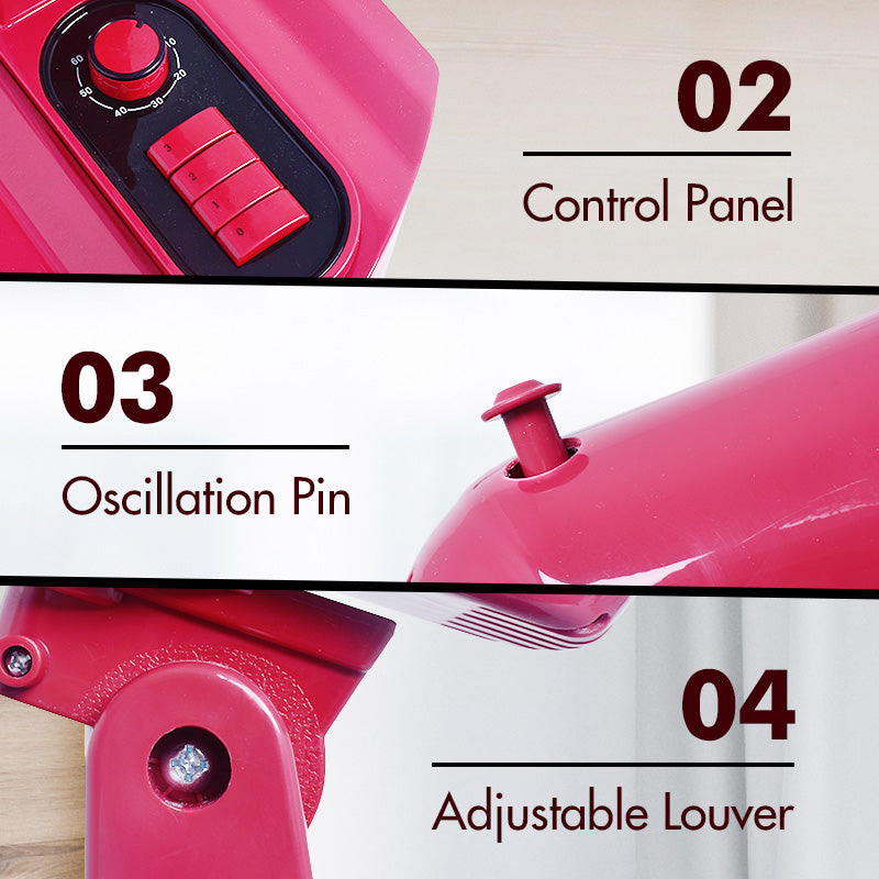 16" Desk Fan – High Velocity, Adjustable Tilt, Oscillation, Timer, Durable, Overheat Protection, 3-Speed, red, PPTF16
