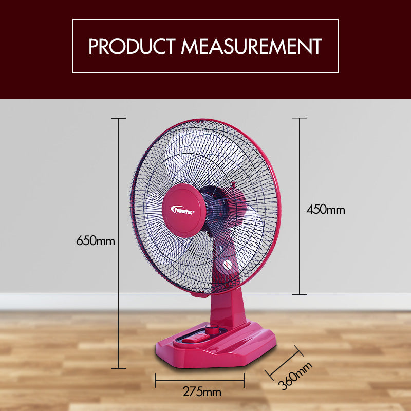 16" Desk Fan – High Velocity, Adjustable Tilt, Oscillation, Timer, Durable, Overheat Protection, 3-Speed, red, PPTF16